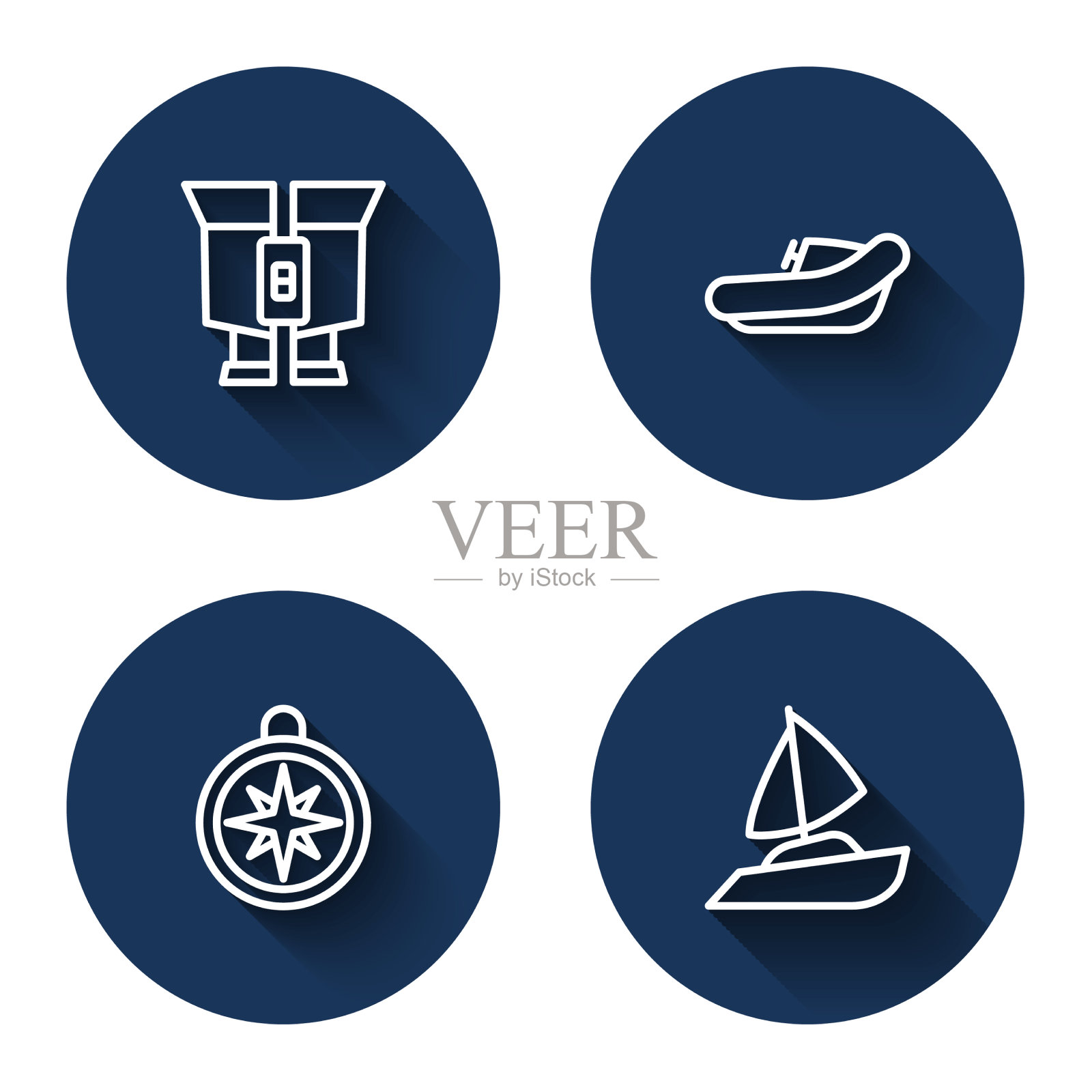 设置线双筒望远镜充气船与马达图标素材