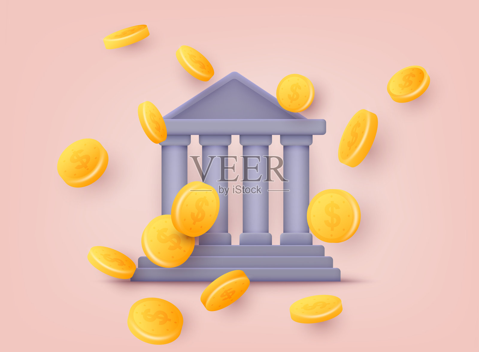 银行大楼外立面用硬币移动银行插画图片素材