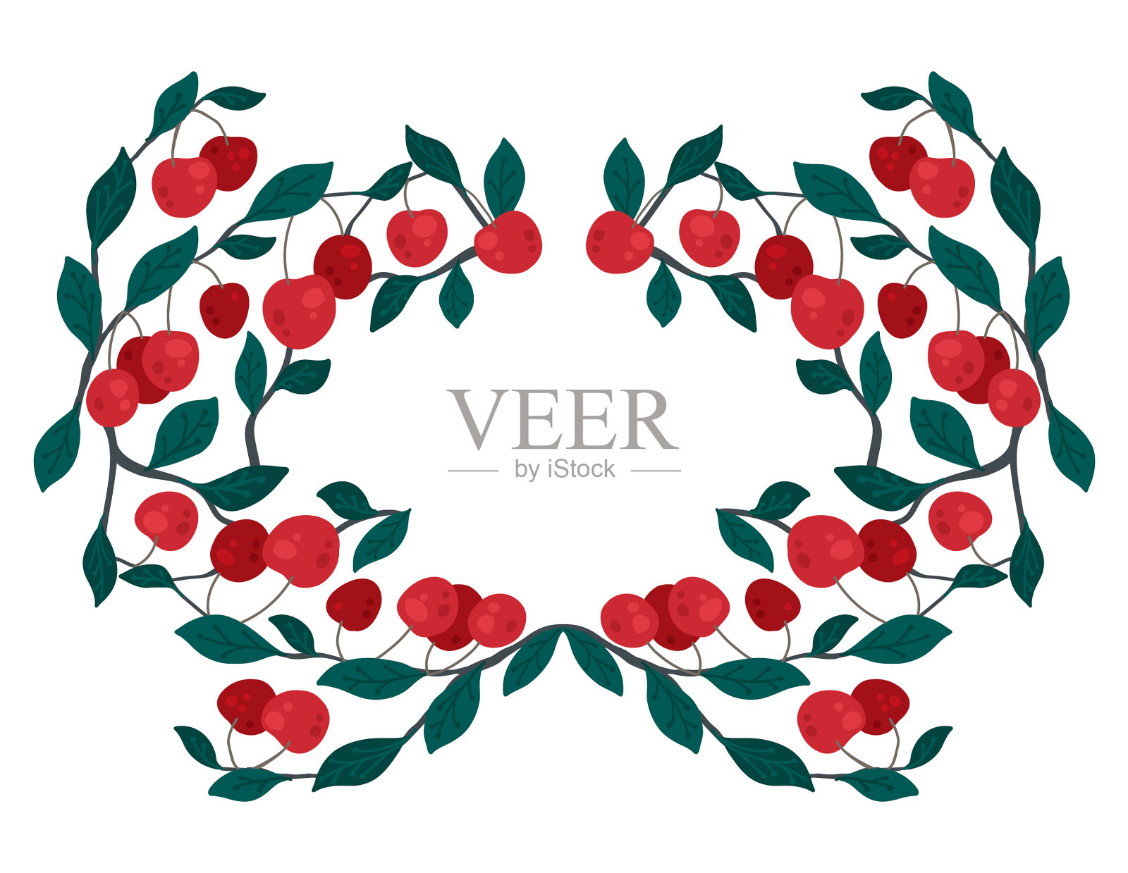 自然框架与樱桃在树枝和设计元素图片