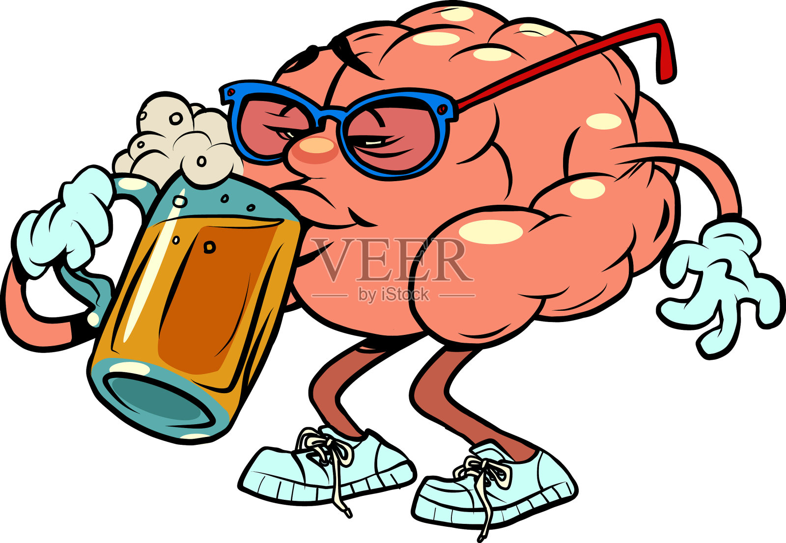 在酒吧喝啤酒的人脑角色设计元素图片