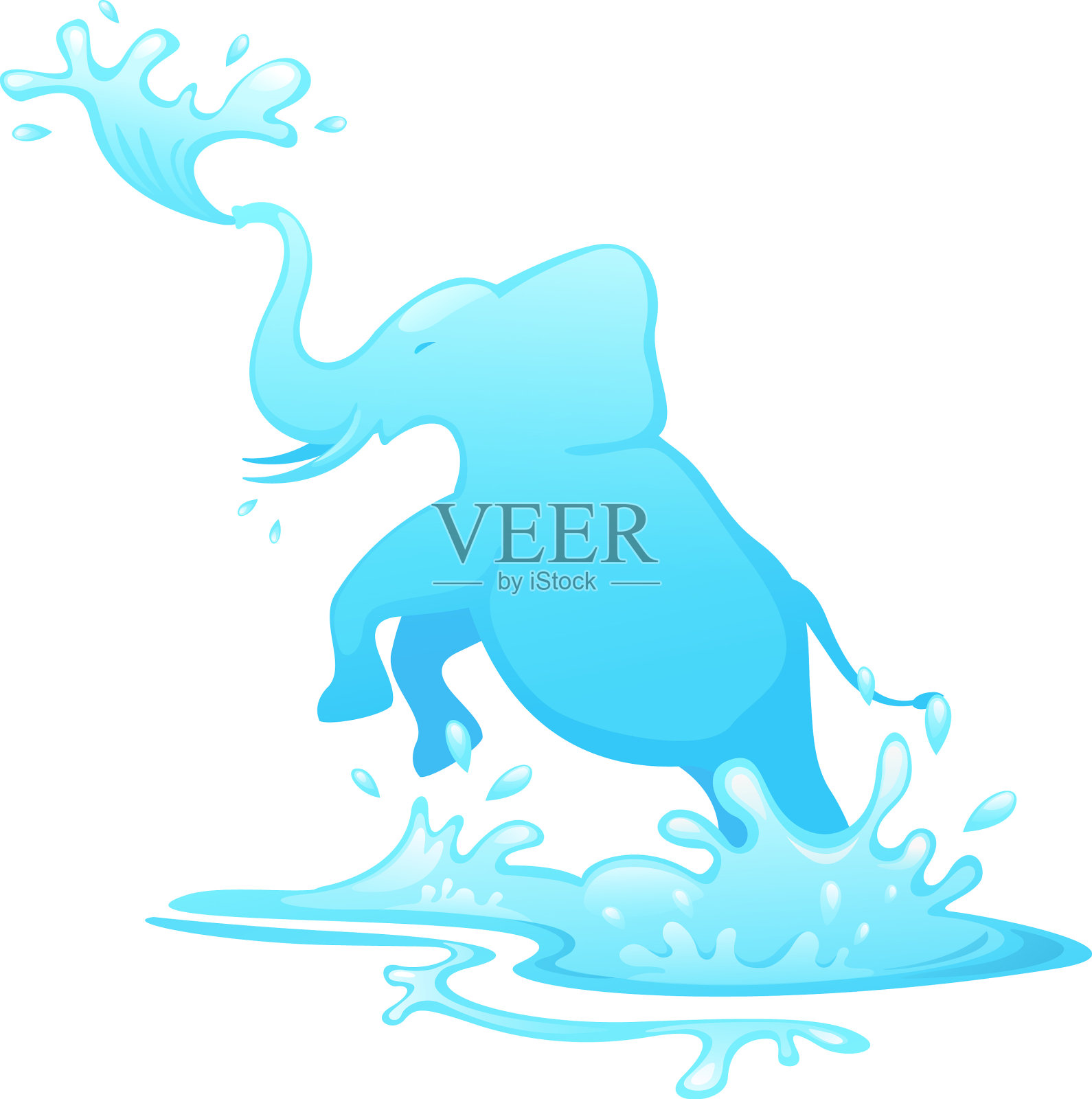 跳出水面的大象插画图片素材