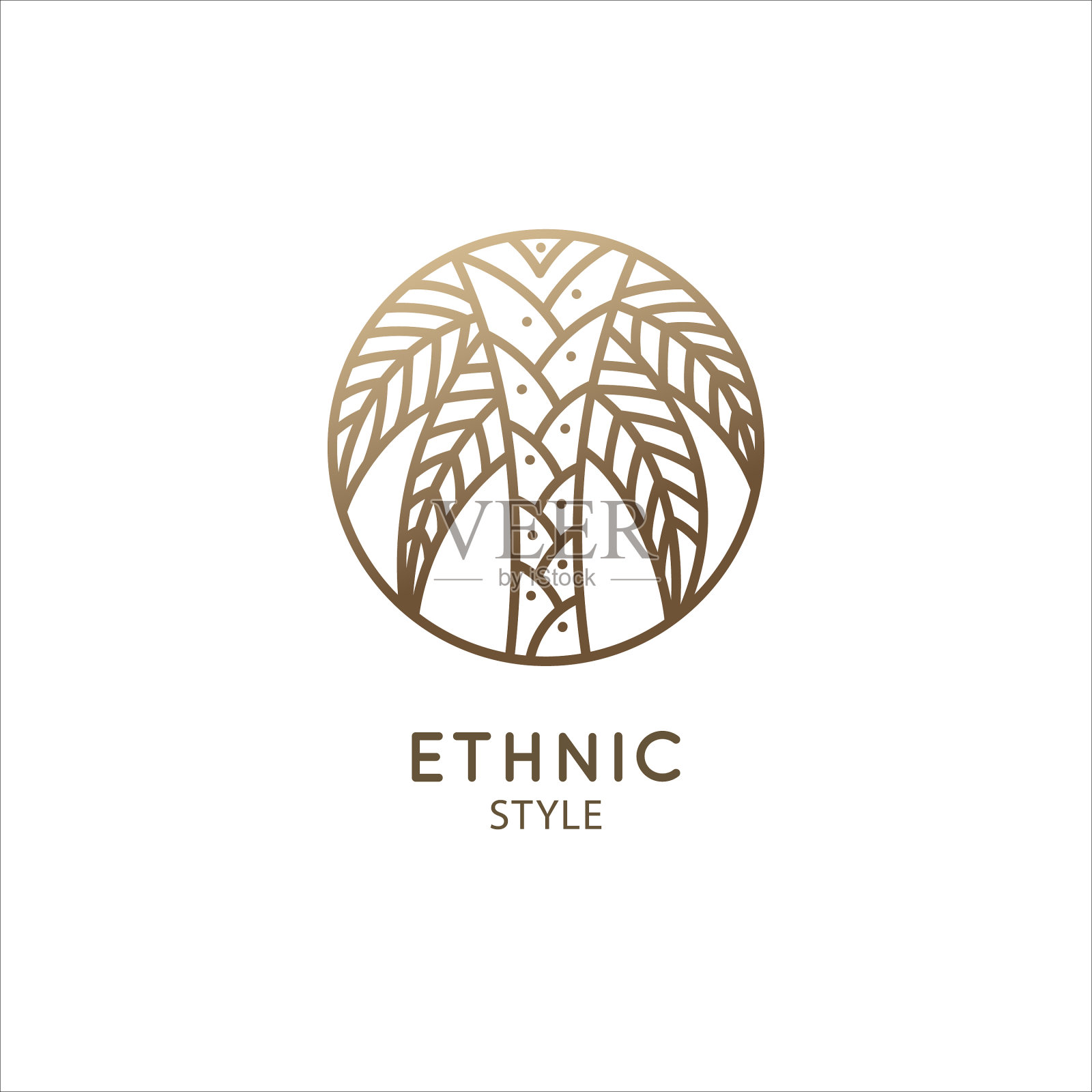 热带植物标志抽象轮廓圆形纹章插画图片素材