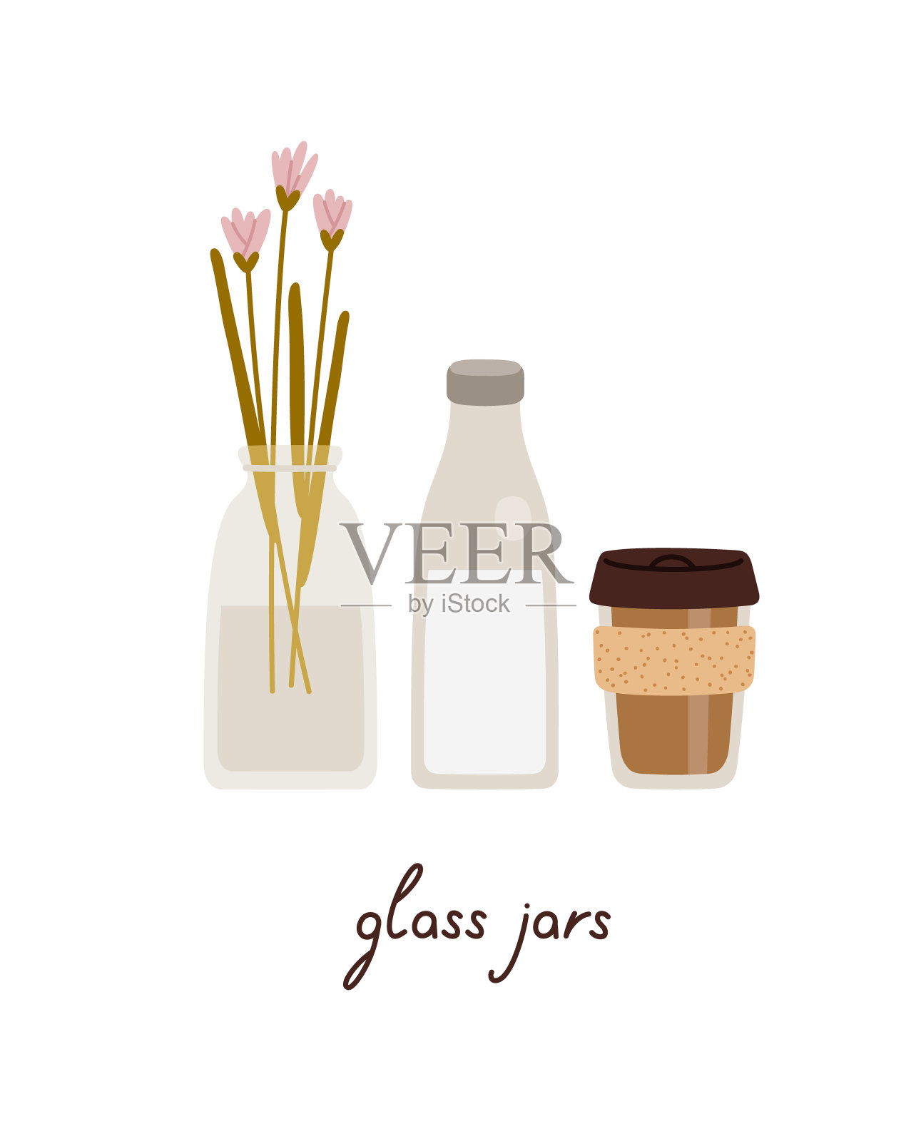 一套零废物可重复使用的玻璃罐。设计元素图片