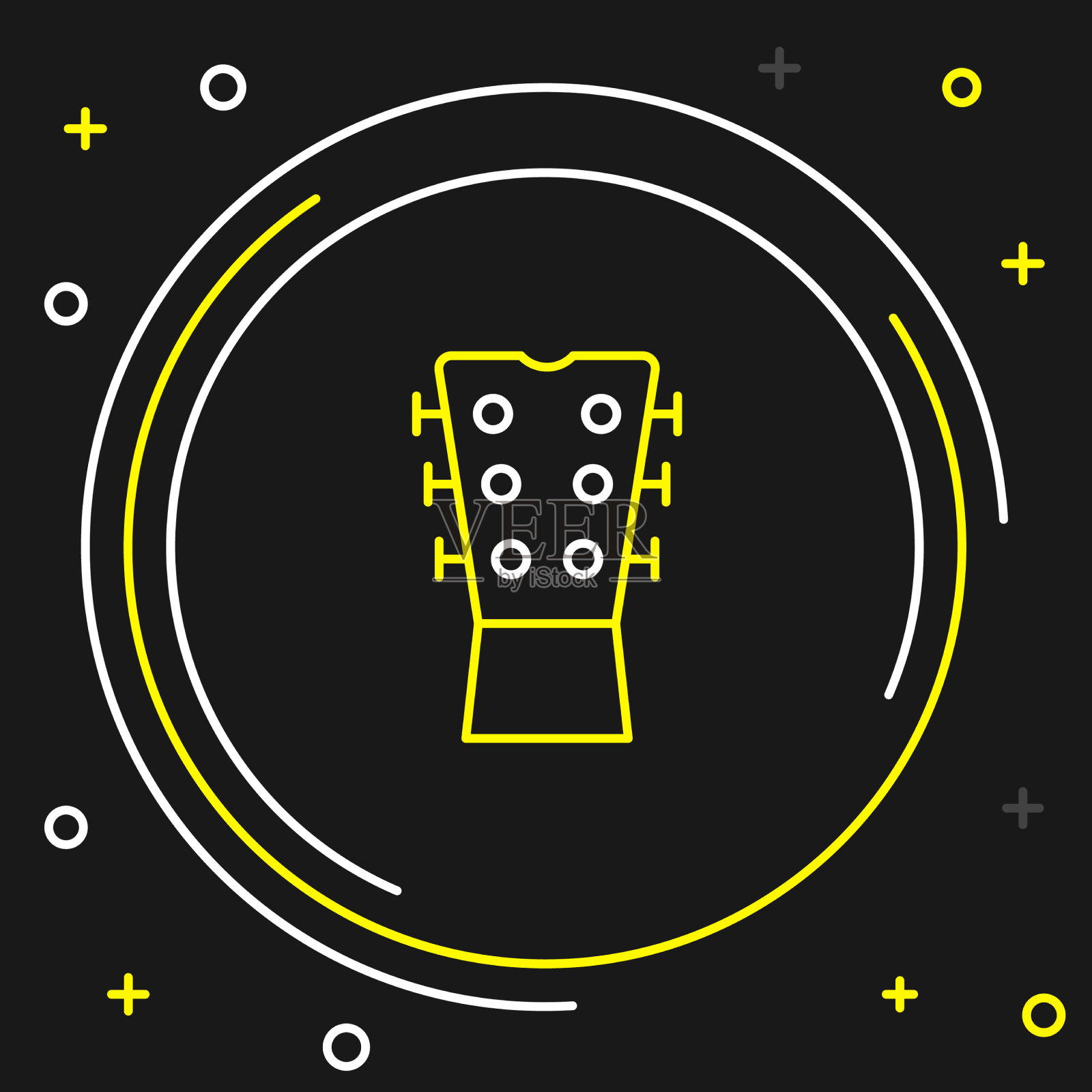 线吉他颈部图标孤立在黑色背景插画图片素材