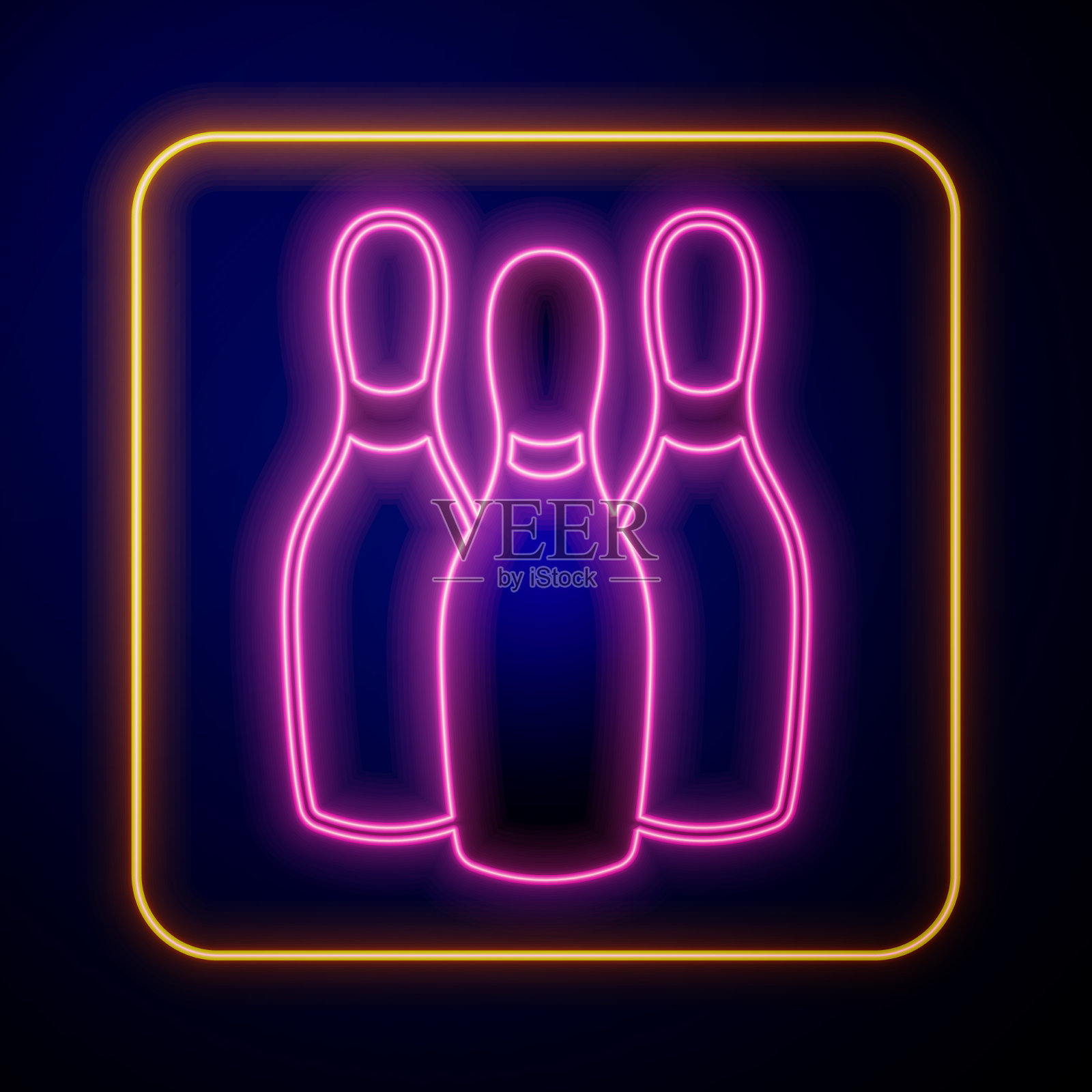 发光的霓虹灯保龄球瓶图标孤立在黑色插画图片素材