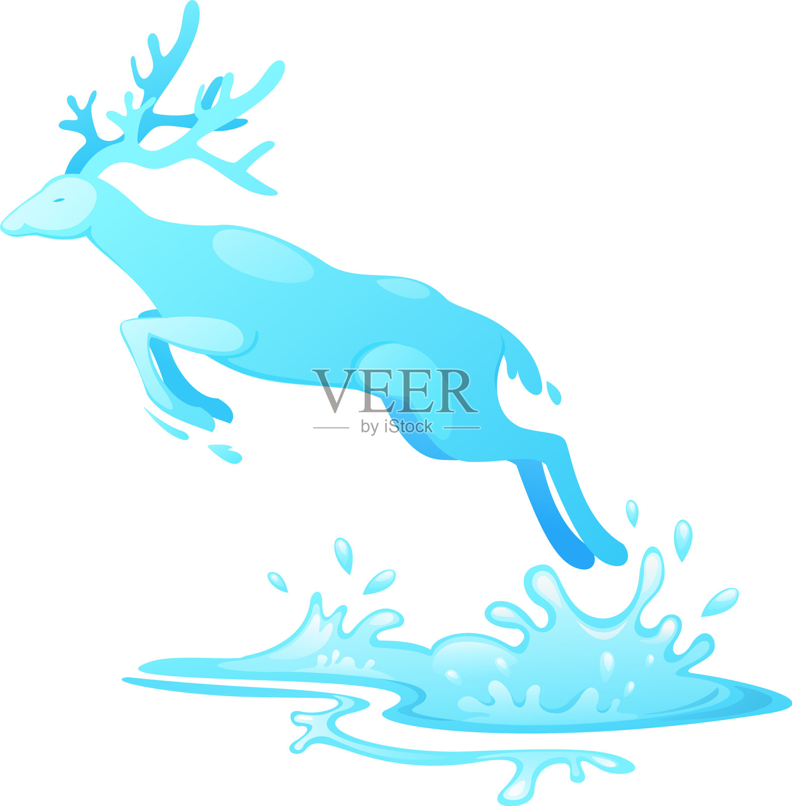 鹿跃出水面插画图片素材