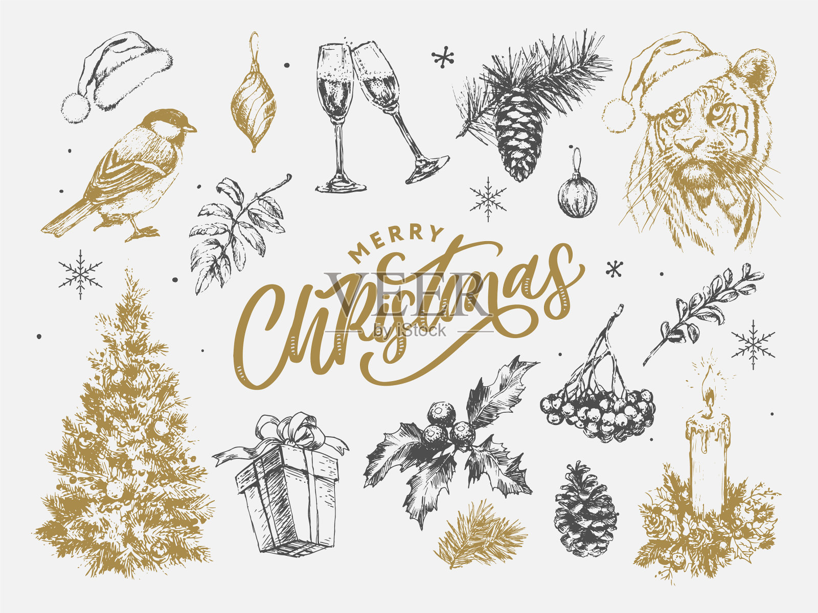 圣诞节设定2022年新年和圣诞节的象征插画图片素材