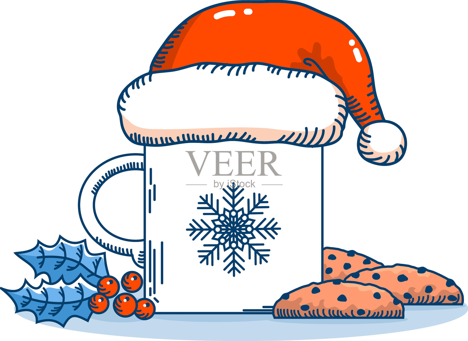 圣诞茶或咖啡时间与甜巧克力设计元素图片