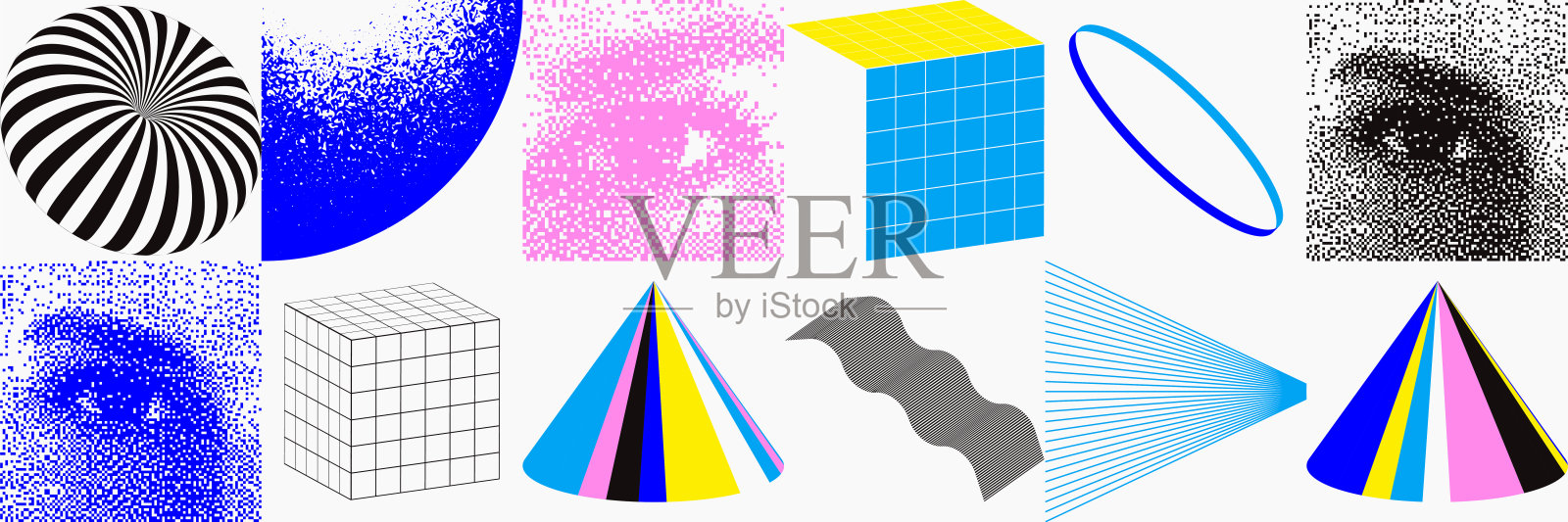 抽象向量模式与眼睛过渡效果。几何组成插画图片素材