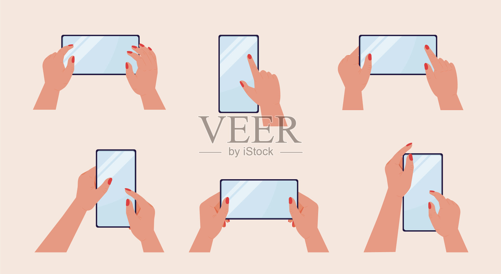 平板智能手机在手，触摸空屏幕插画图片素材