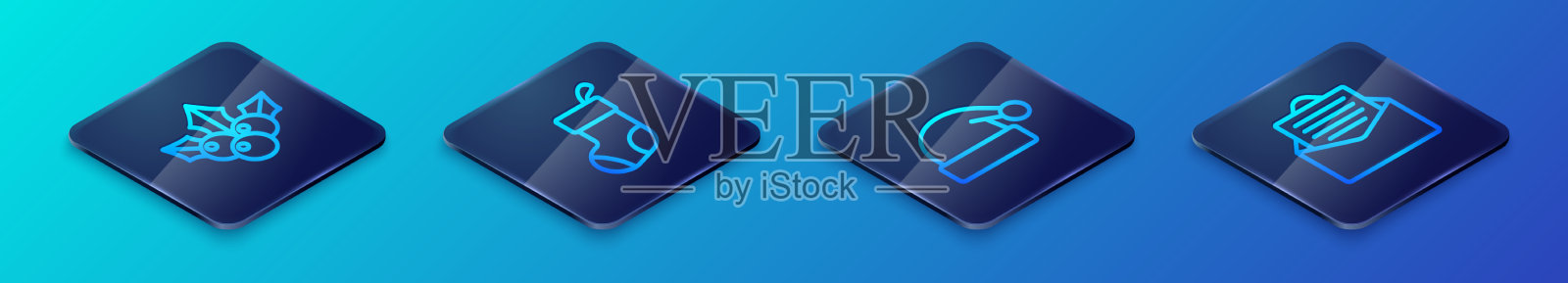 设等距线圣诞老人帽图标素材