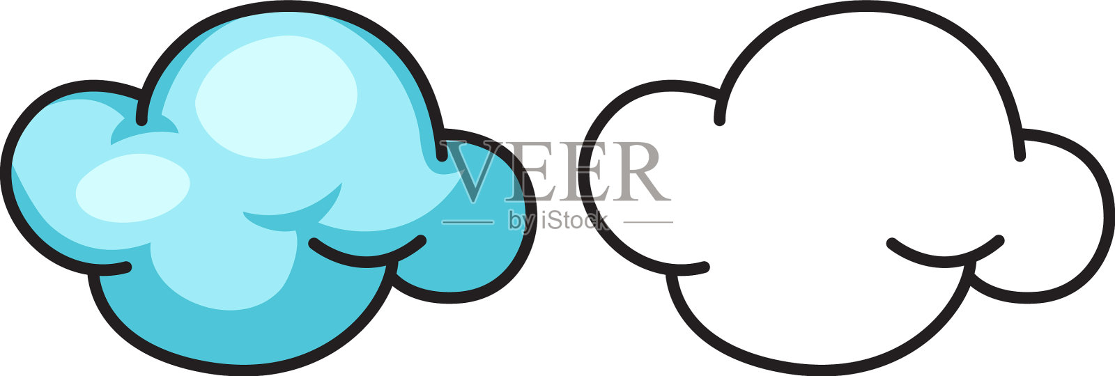 彩色和黑白云彩着色插画图片素材