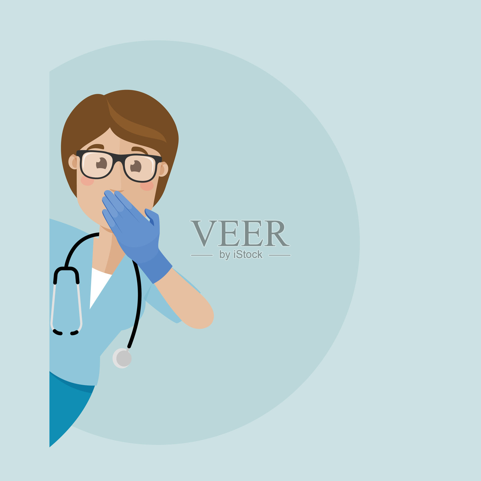 戴着眼镜和医疗手套的年轻护士插画图片素材