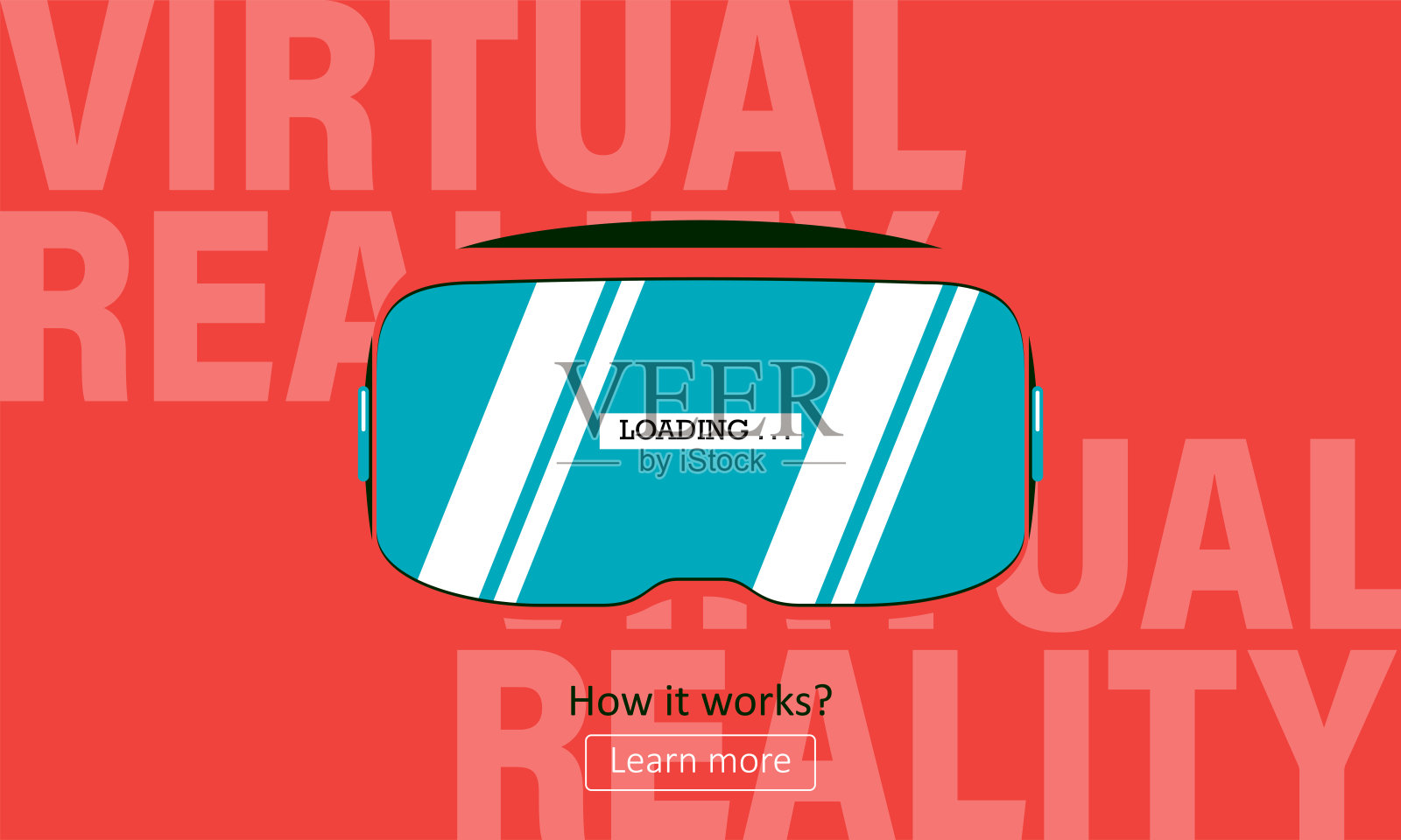 带着VR眼镜的虚拟现实或增强现实横幅和背景中的铭文。插画图片素材