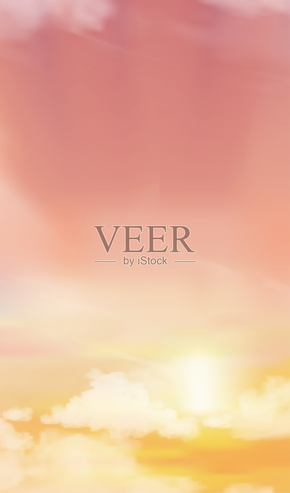 早晨的日出与橙色，黄色和粉红色的天空，垂直的黄昏景观与日落在晚上，矢量浪漫的天空旗帜的日出或阳光为四季背景插画图片素材