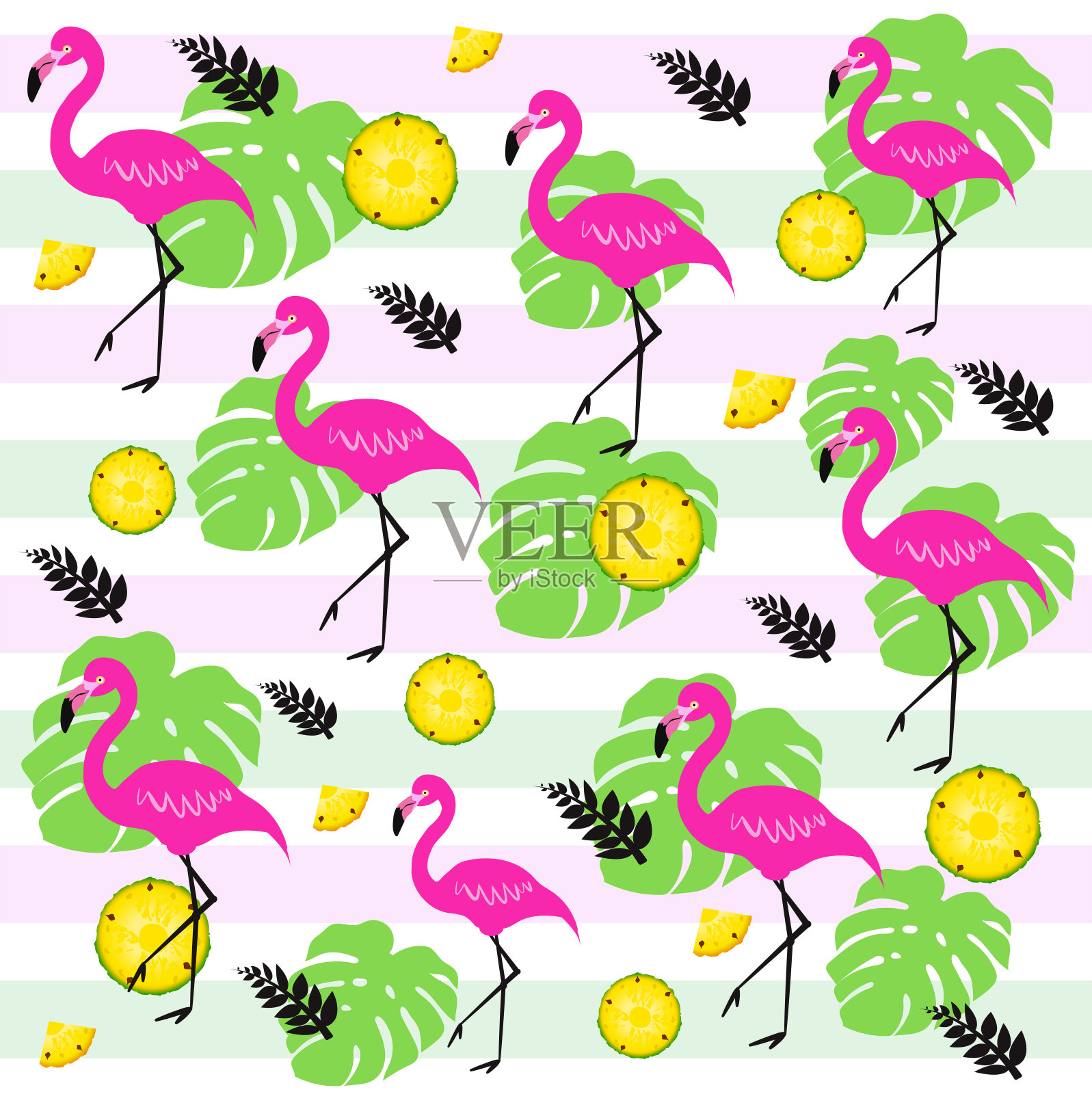 火烈鸟和菠萝图案矢量插图插画图片素材