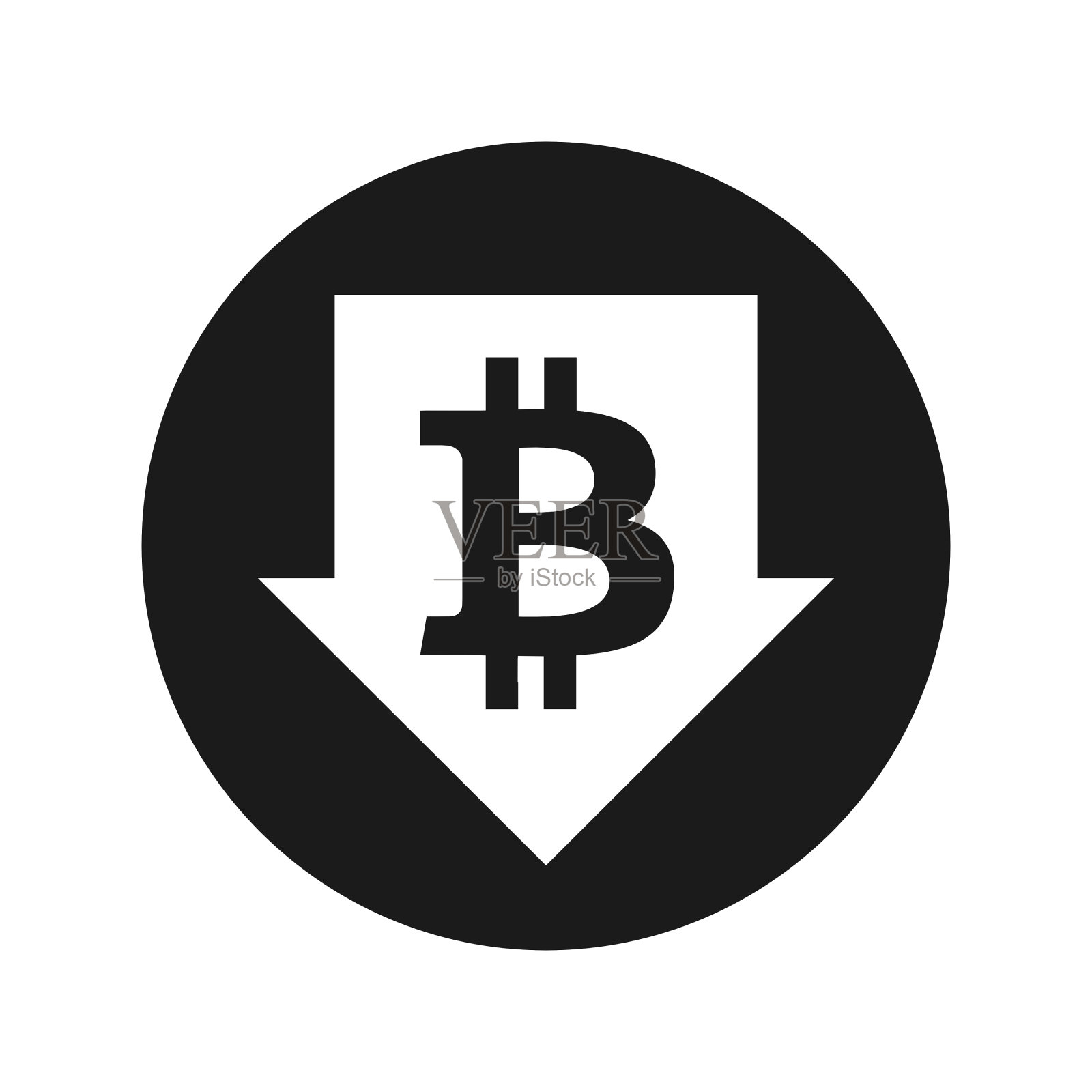 比特币价值下降矢量黑色图标孤立在白色插画图片素材
