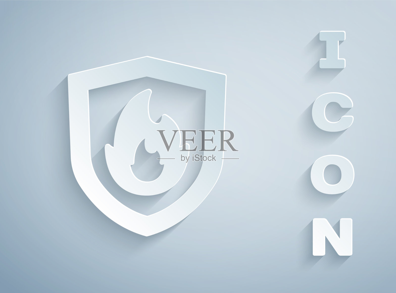 剪纸防火盾图标孤立上插画图片素材