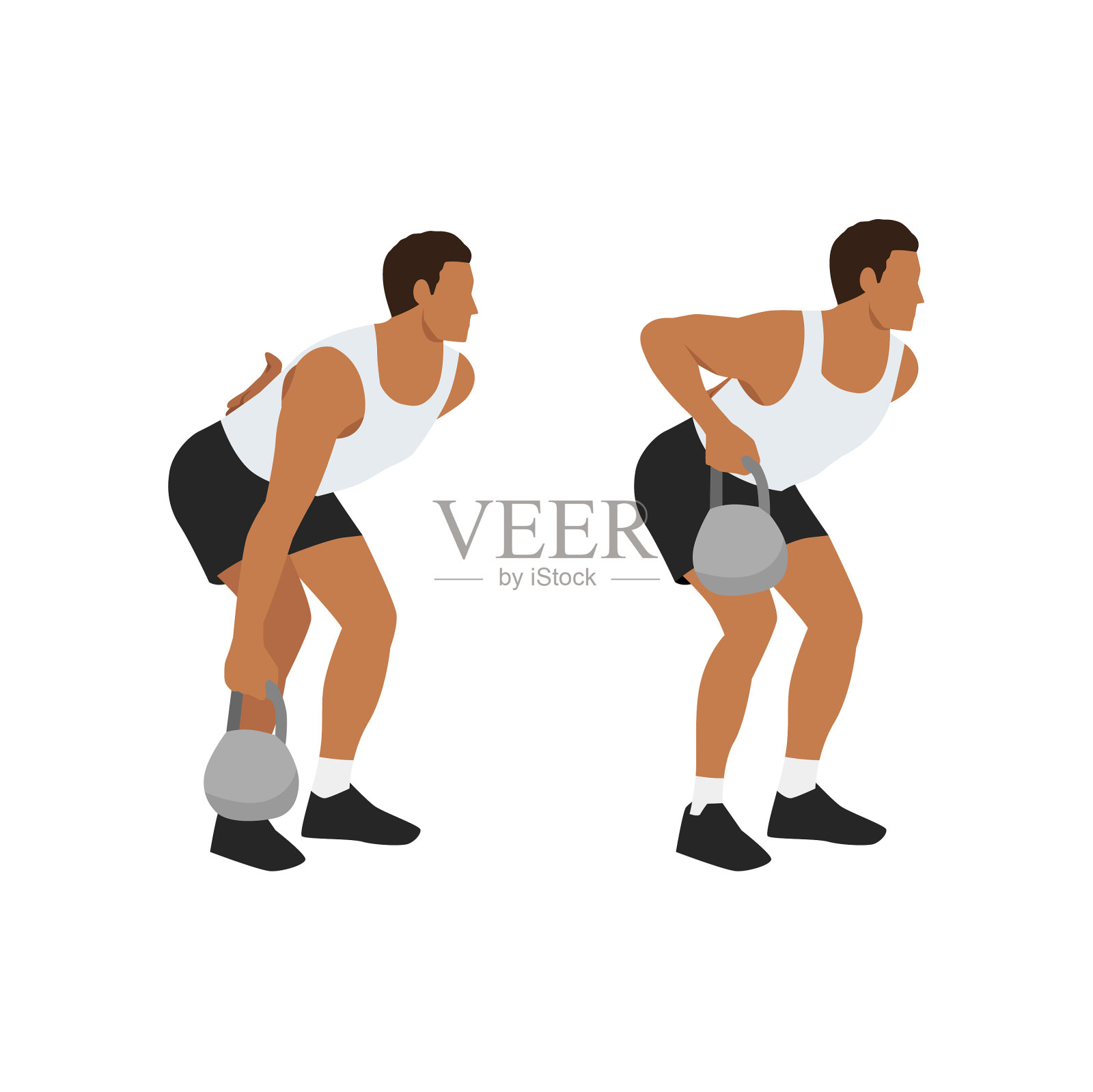 弯腰划船做壶铃运动的男子插画图片素材