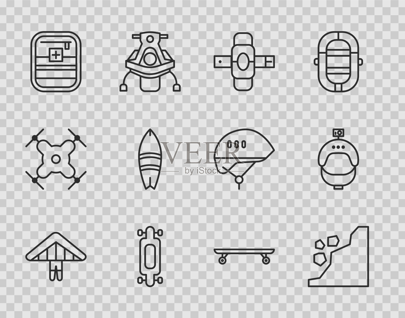 定线悬挂滑翔机滑坡护膝图标素材