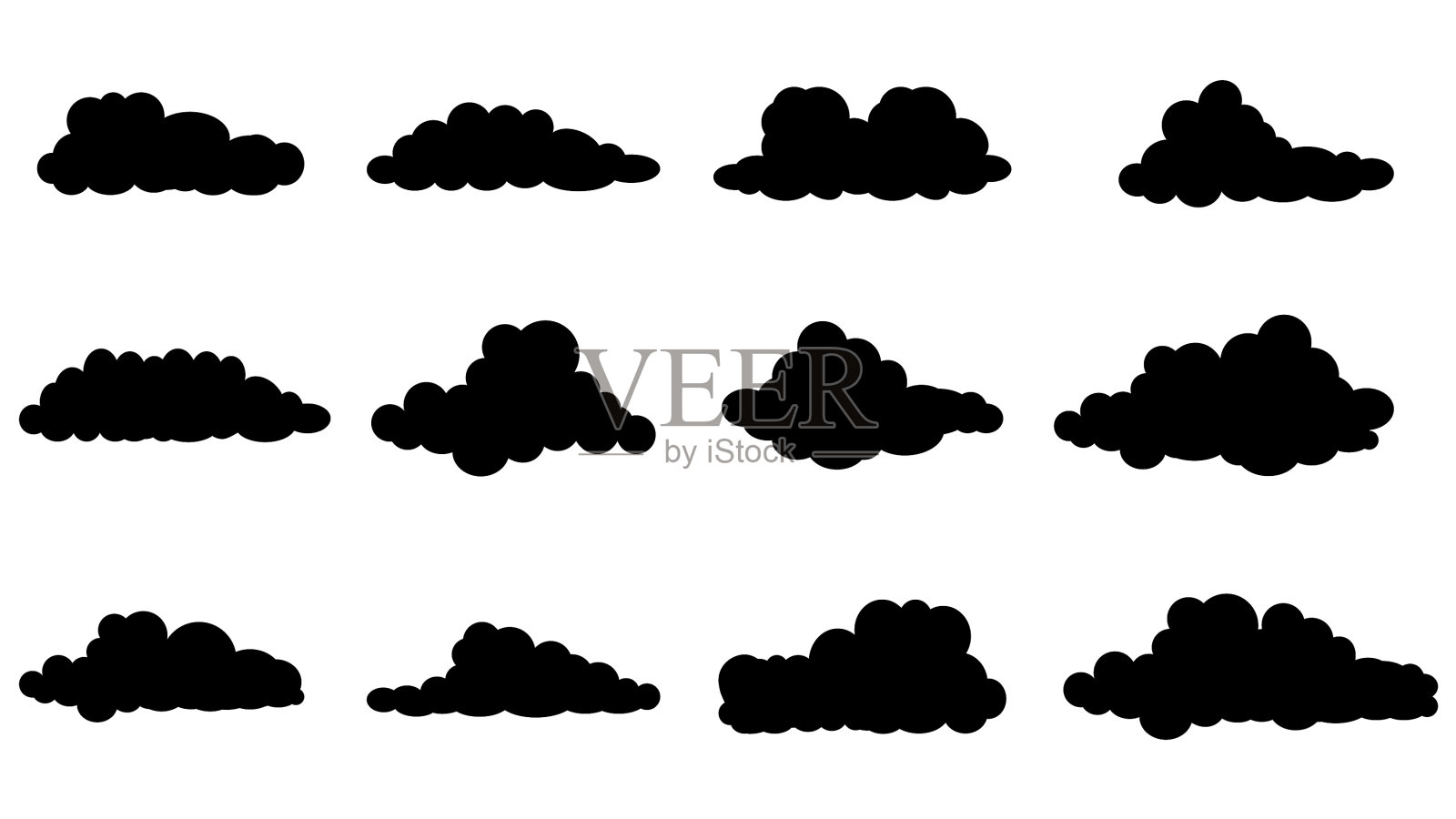云的剪影集合孤立在一个白色插画图片素材