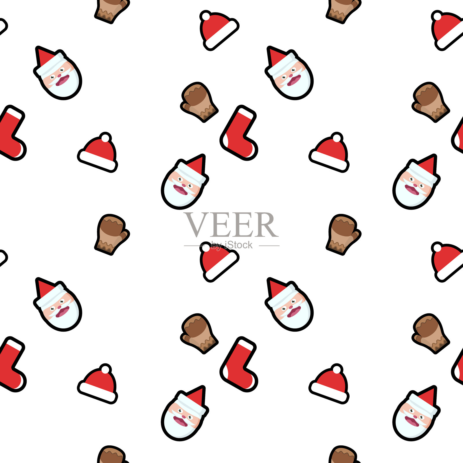 圣诞老人头上戴着帽子，手套帽子袜子无缝插画图片素材