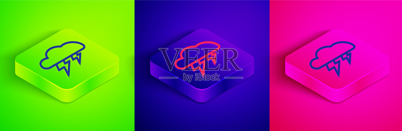 等距线风暴图标隔离在绿色和蓝色上图标素材