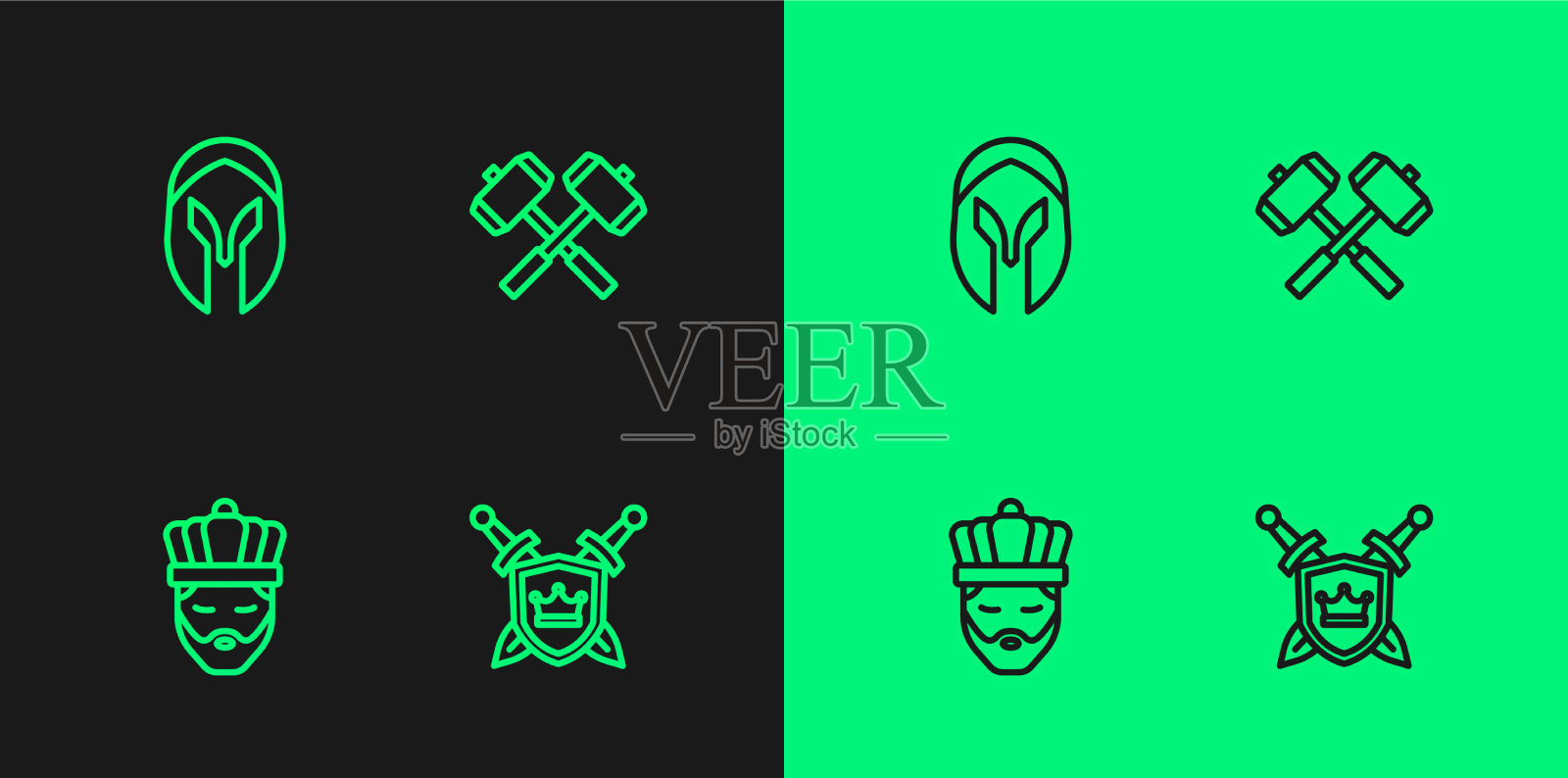 设置线盾与剑王冠中世纪图标素材