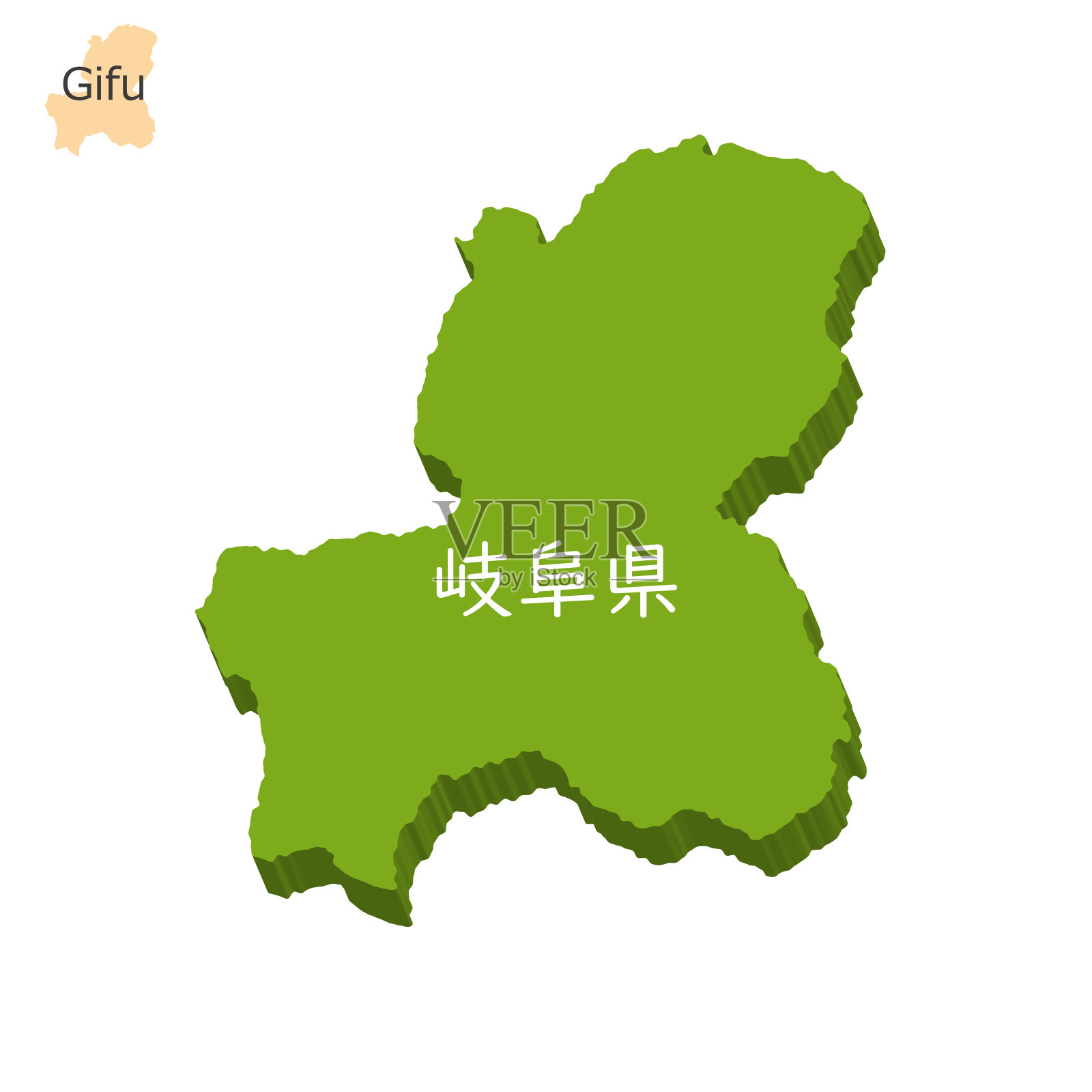 岐阜县图标，立体地图插画图片素材