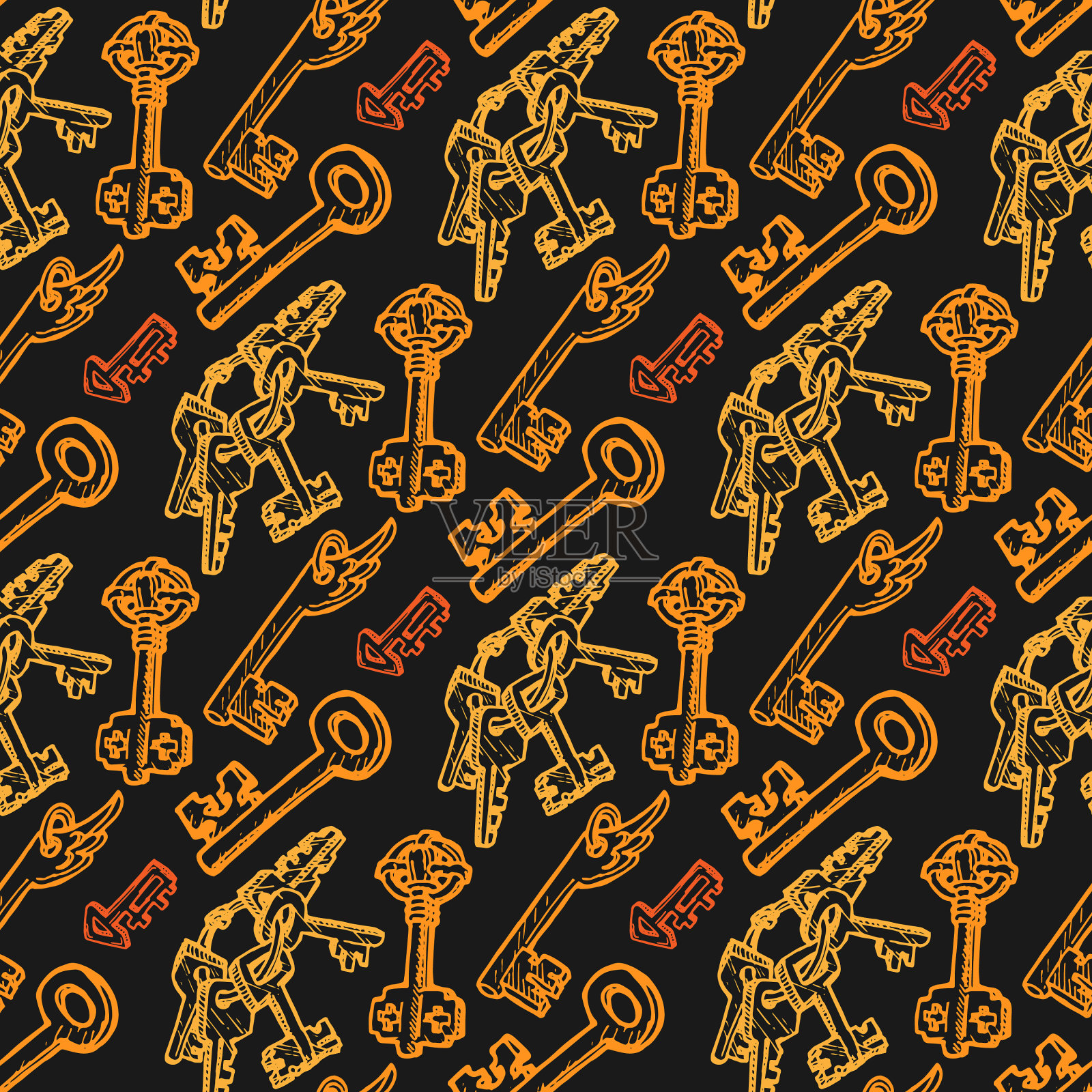 无缝模式的钥匙手绘插画图片素材
