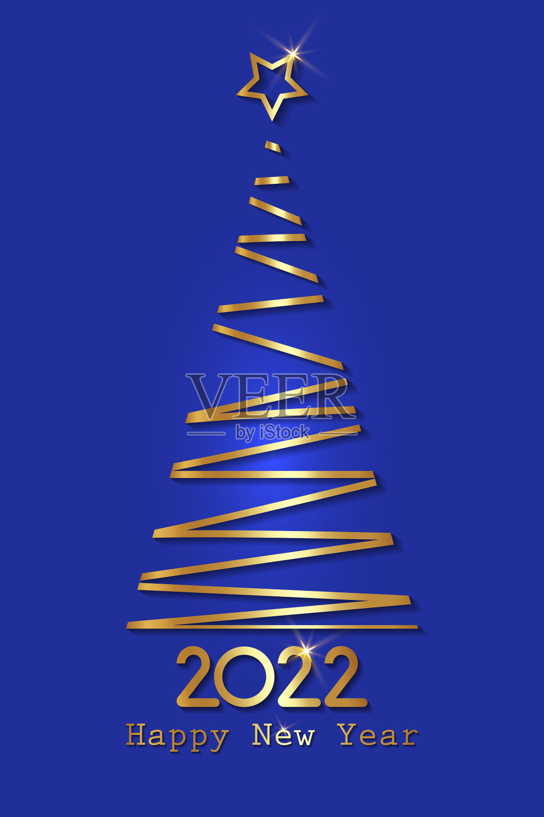 黄金造型圣诞树2022新年横幅插画图片素材