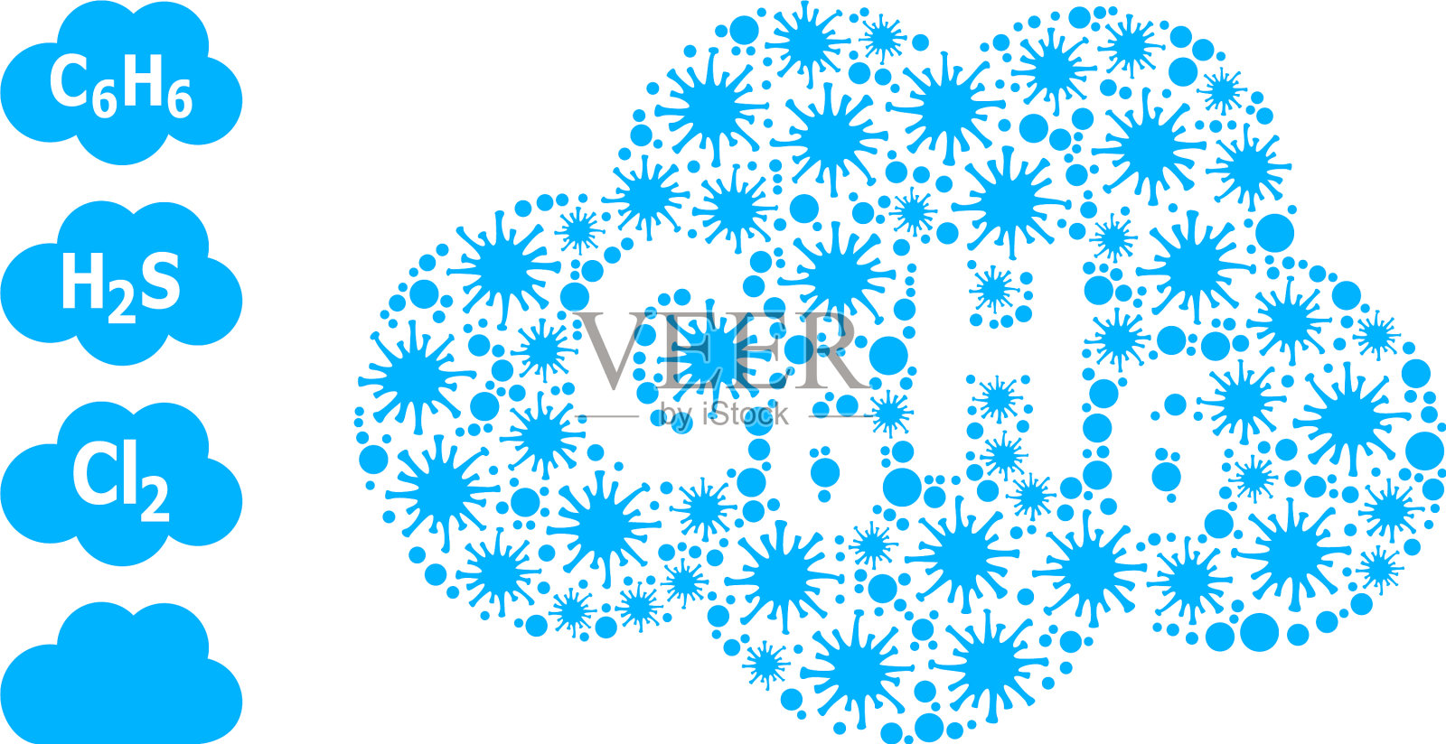 流行病苯云马赛克图标和附加插画图片素材