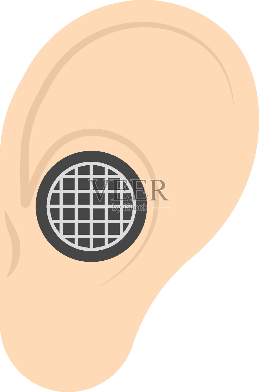 智能助听器概念，耳后小工具矢量颜色图标设计，可穿戴技术符号，个人物联网标志，科技服装股票插图插画图片素材