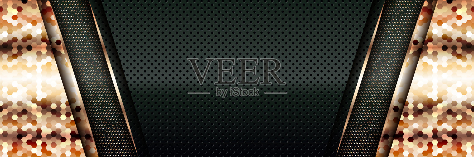 现代奢华的背景矢量叠加在深绿色和阴影黑色空间上，以抽象的风格进行设计。图形插画纹理与线条金色元素装饰插画图片素材
