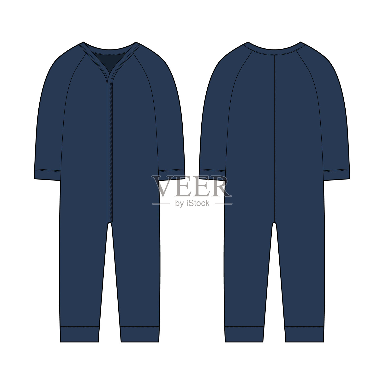 长袖连体衣婴儿蹦蹦跳跳的。深蓝色的颜色。婴儿身体穿模拟。孩子紧身衣裤。设计元素图片