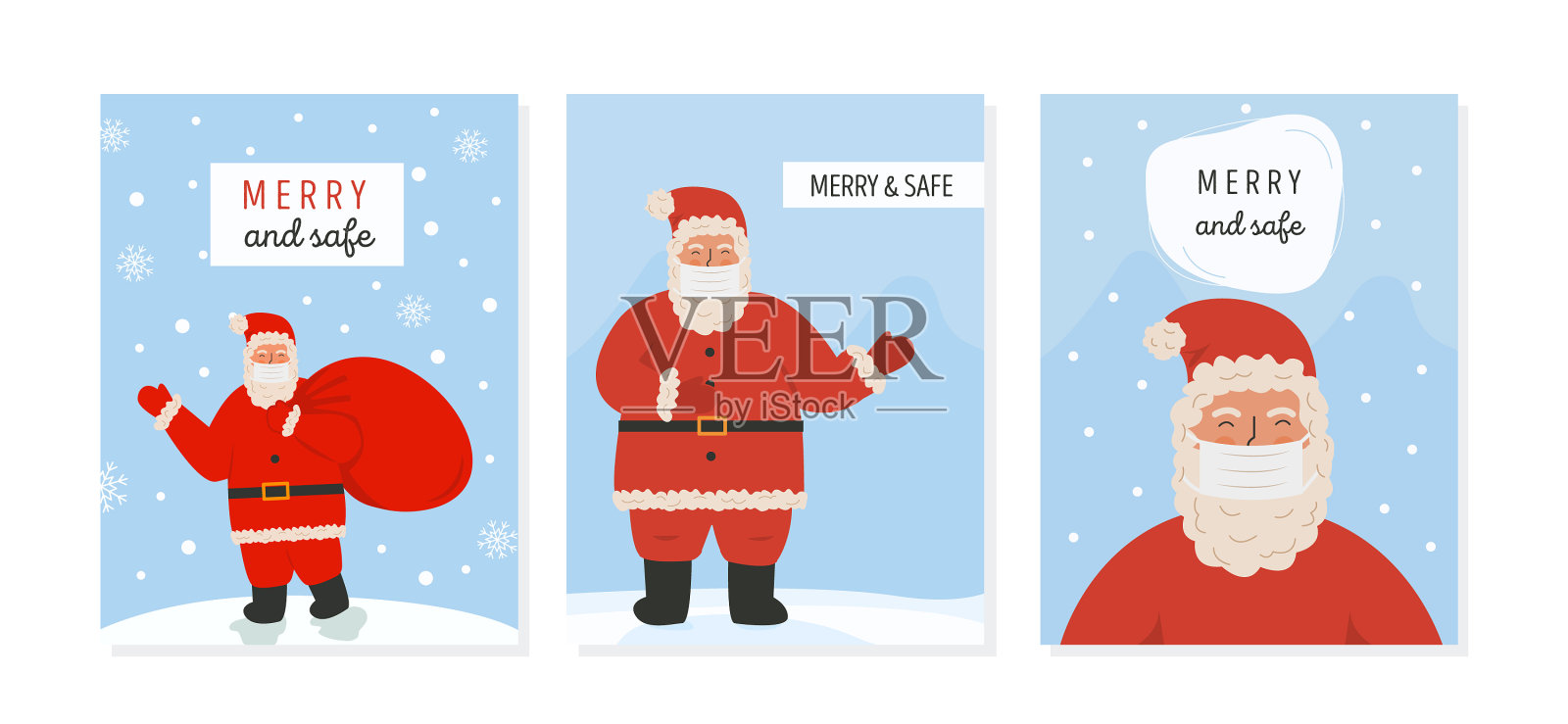 圣诞老人戴着防护面具插画图片素材