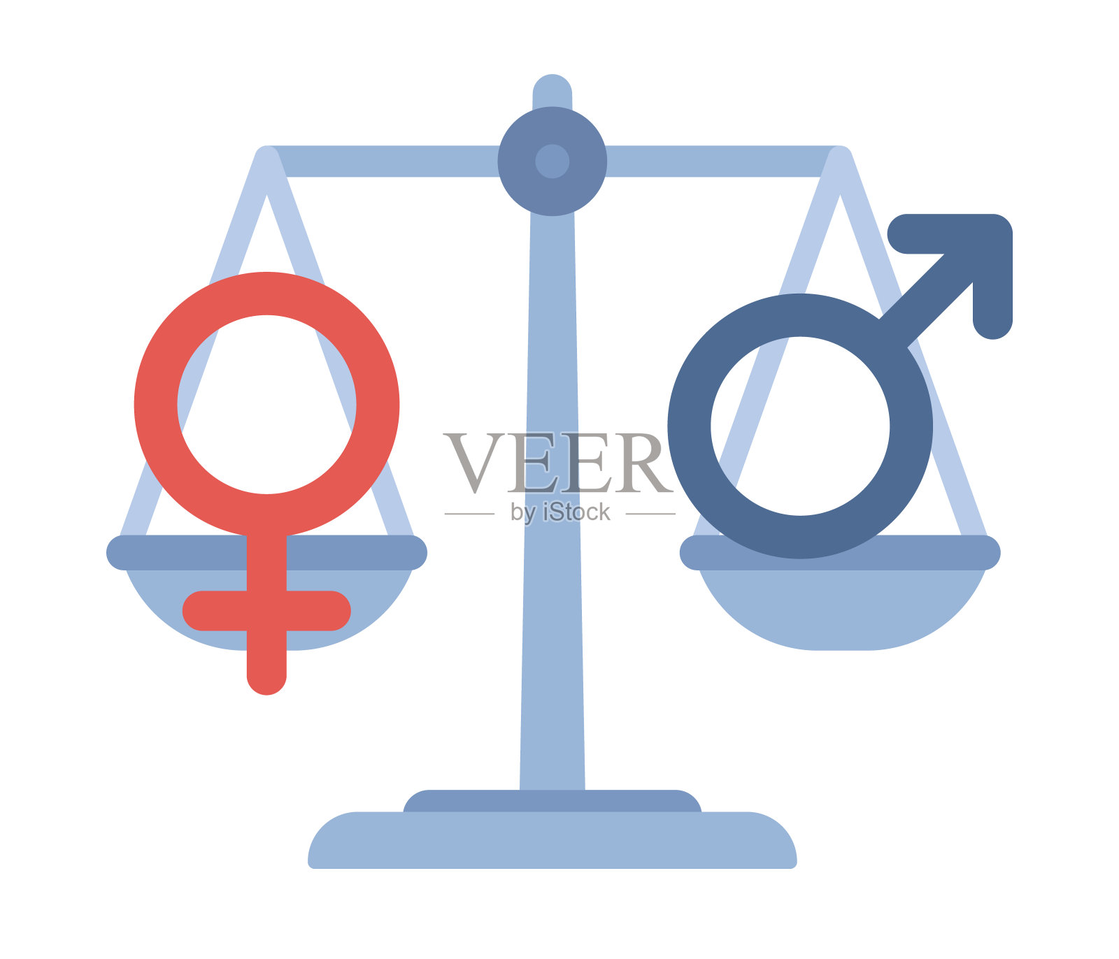 性别平等图标。男性和女性的性别标志显示相同的重量。矢量平面插图插画图片素材