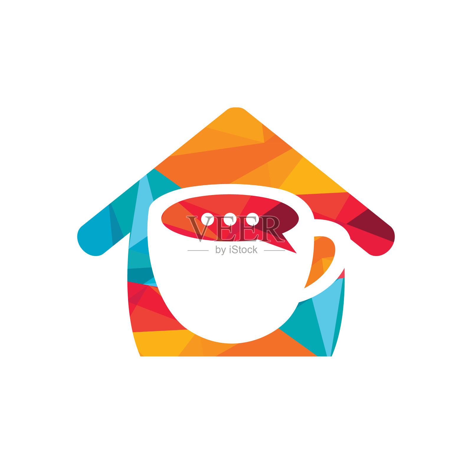 咖啡谈话矢量标志设计。咖啡杯与气泡聊天图标矢量设计。插画图片素材