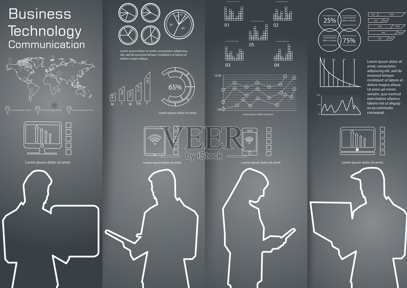 插画商业。设计现代理念和概念思考创意。为头脑风暴，社交网络，成功，计划，思考，搜索，分析，沟通，未来的想法创新技术。插画图片素材