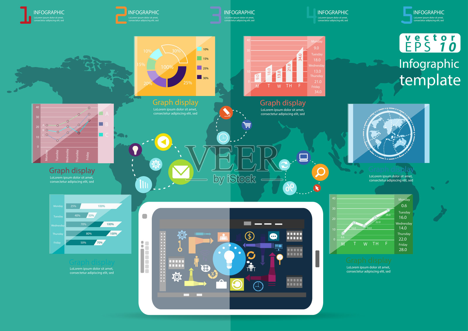 插画商业。设计现代理念和概念思考创意。为头脑风暴，社交网络，成功，计划，思考，搜索，分析，沟通，未来的想法创新技术。插画图片素材