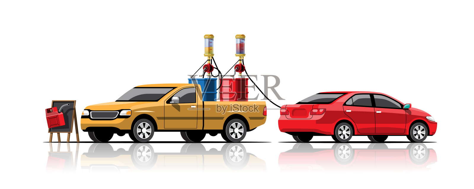 手摇油泵上的油箱对汽车进行加油插画图片素材