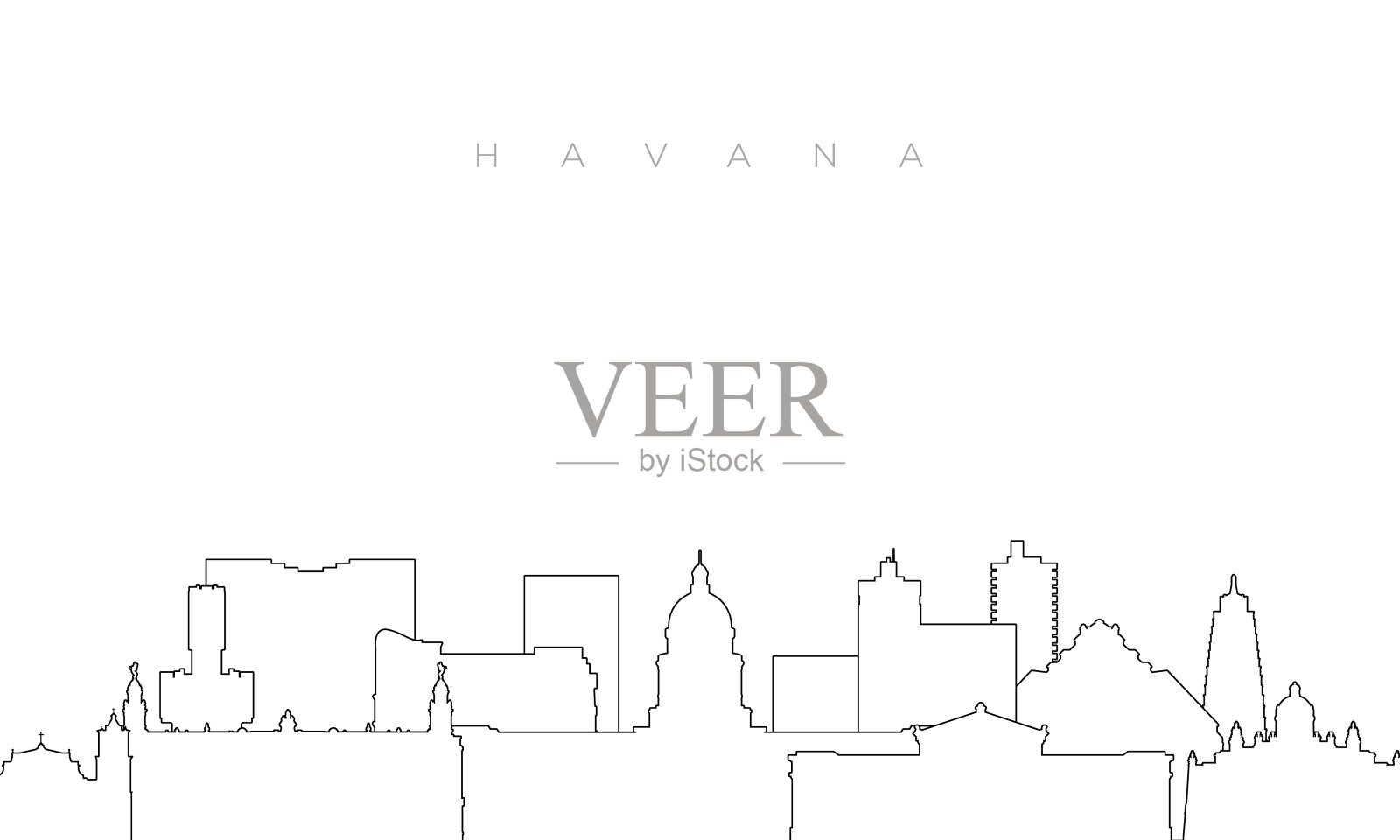 哈瓦那天际线轮廓。潮流模板哈瓦那城市建筑和地标的线条风格。股票向量设计。插画图片素材