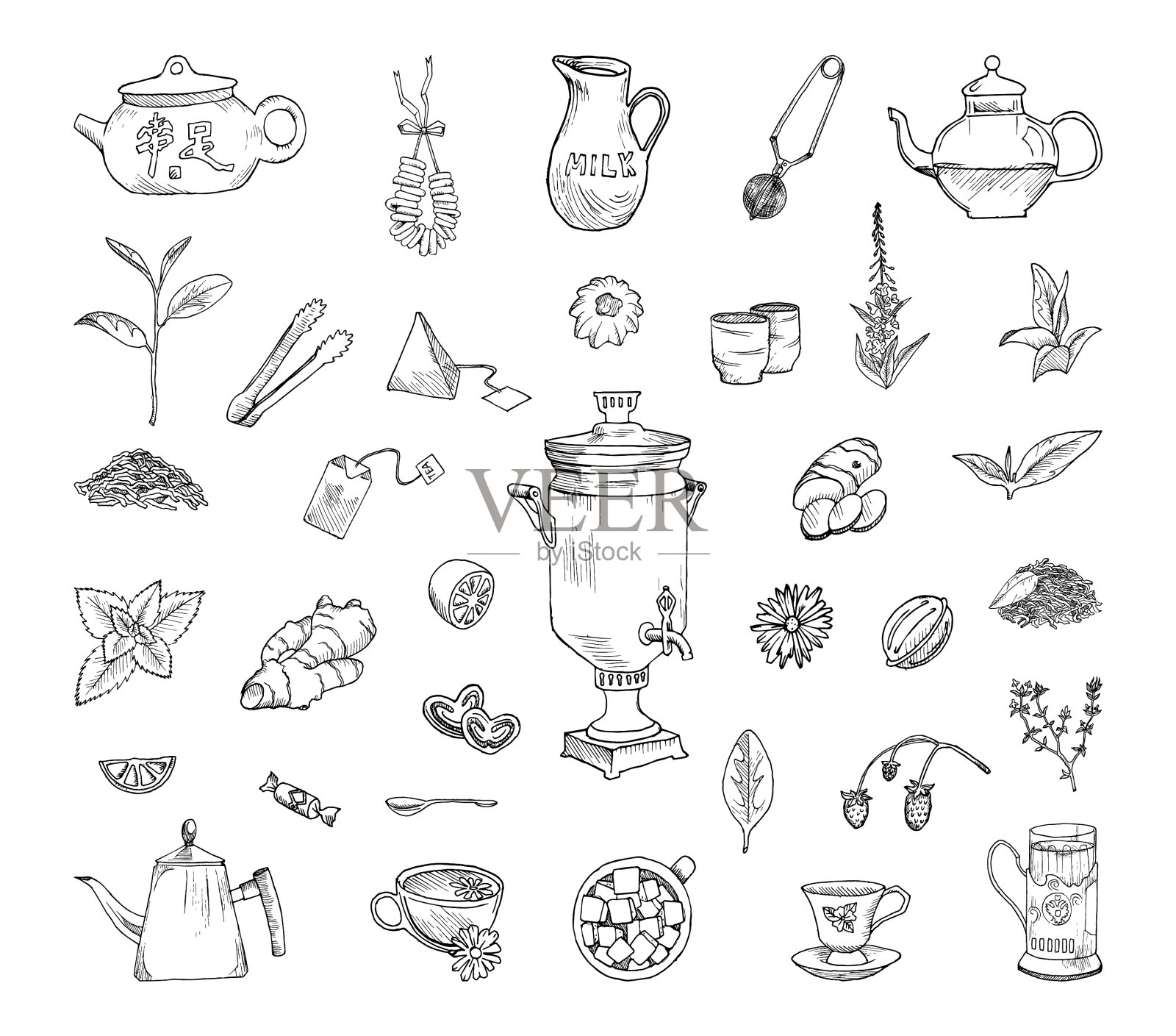 艺术墨式饮茶插画图片素材