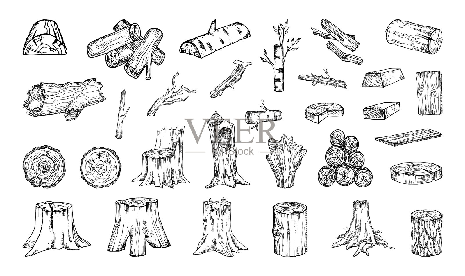 树桩在艺术墨水风格插画图片素材