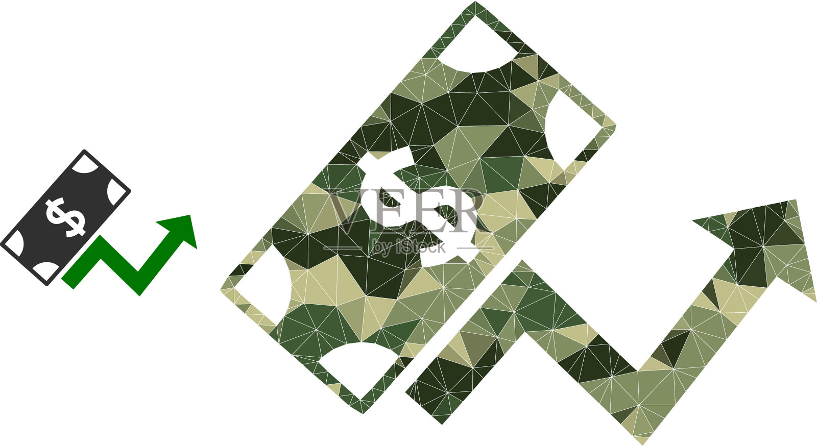 多边形马赛克美元增长趋势图标卡其插画图片素材