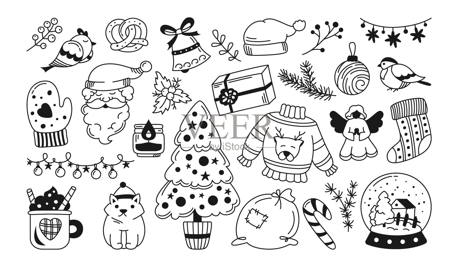 圣诞涂鸦卡通设定新年圣诞老人设计元素图片