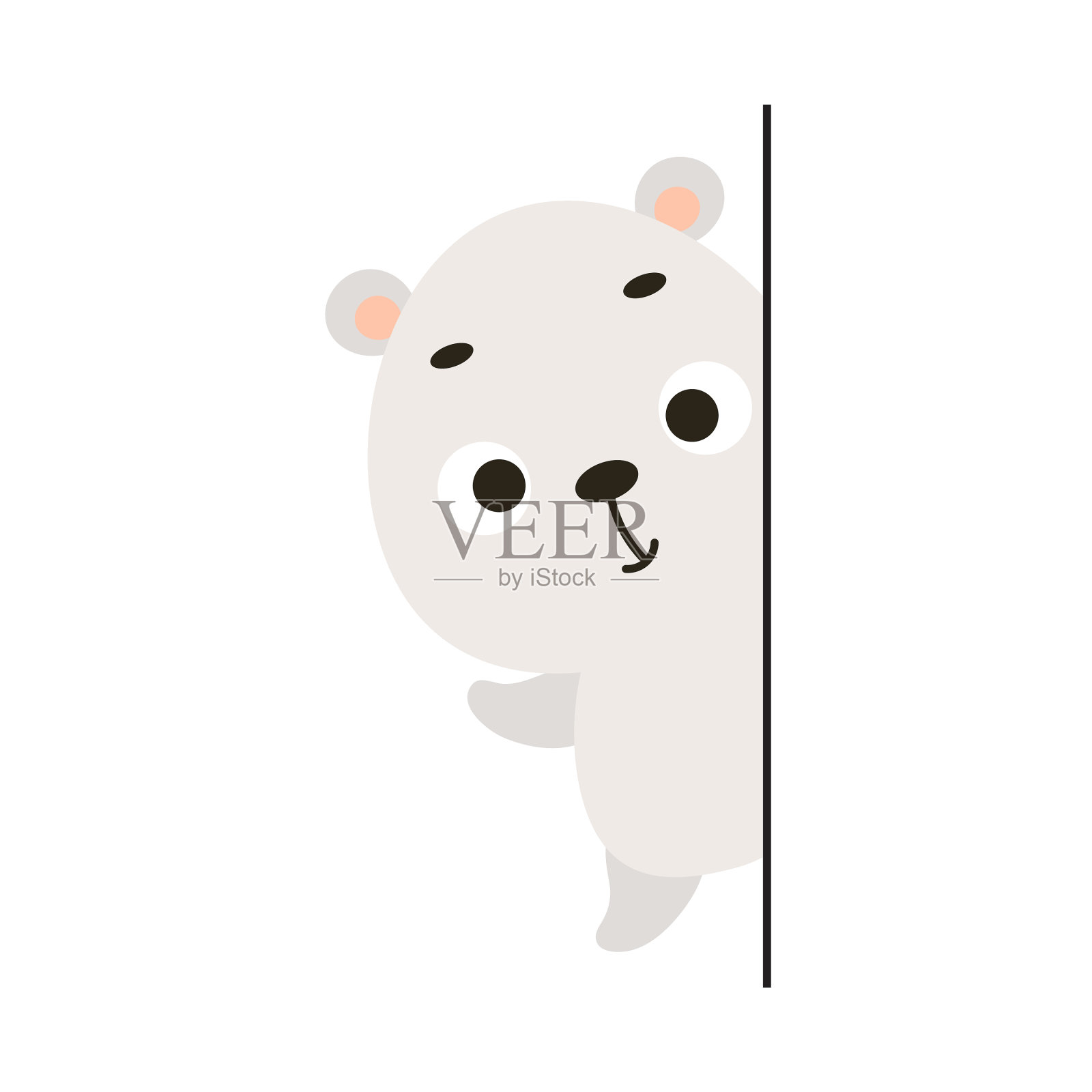 可爱的小北极熊在拐角处偷看插画图片素材