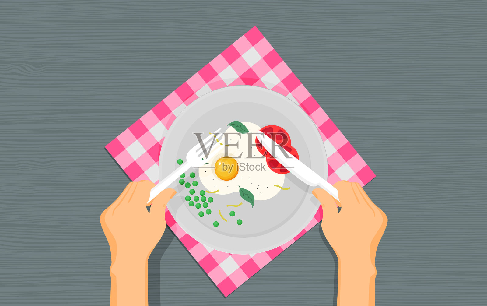 扁平的厨房用具和木制的食物插画图片素材