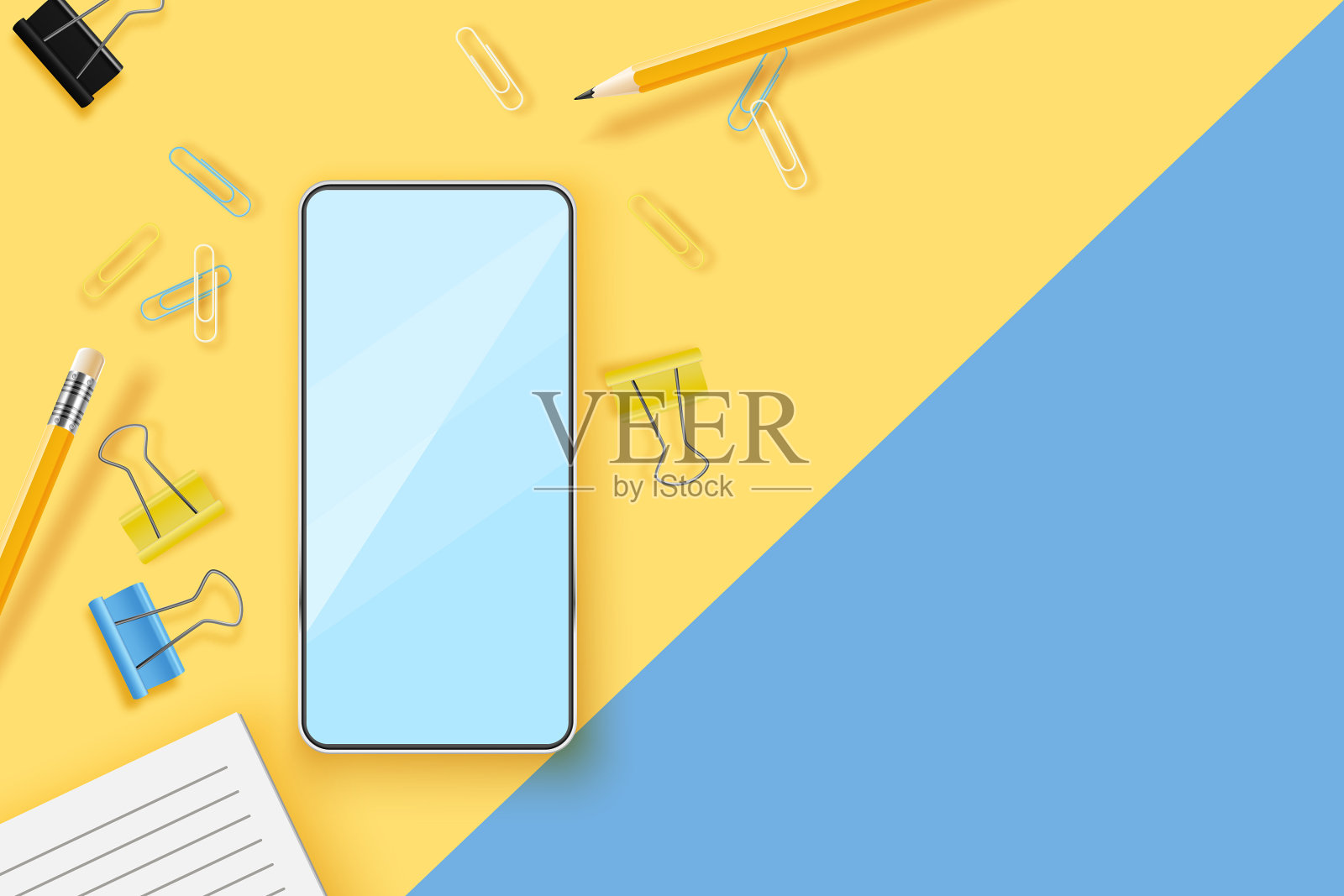 逼真的手机和办公用品一插画图片素材