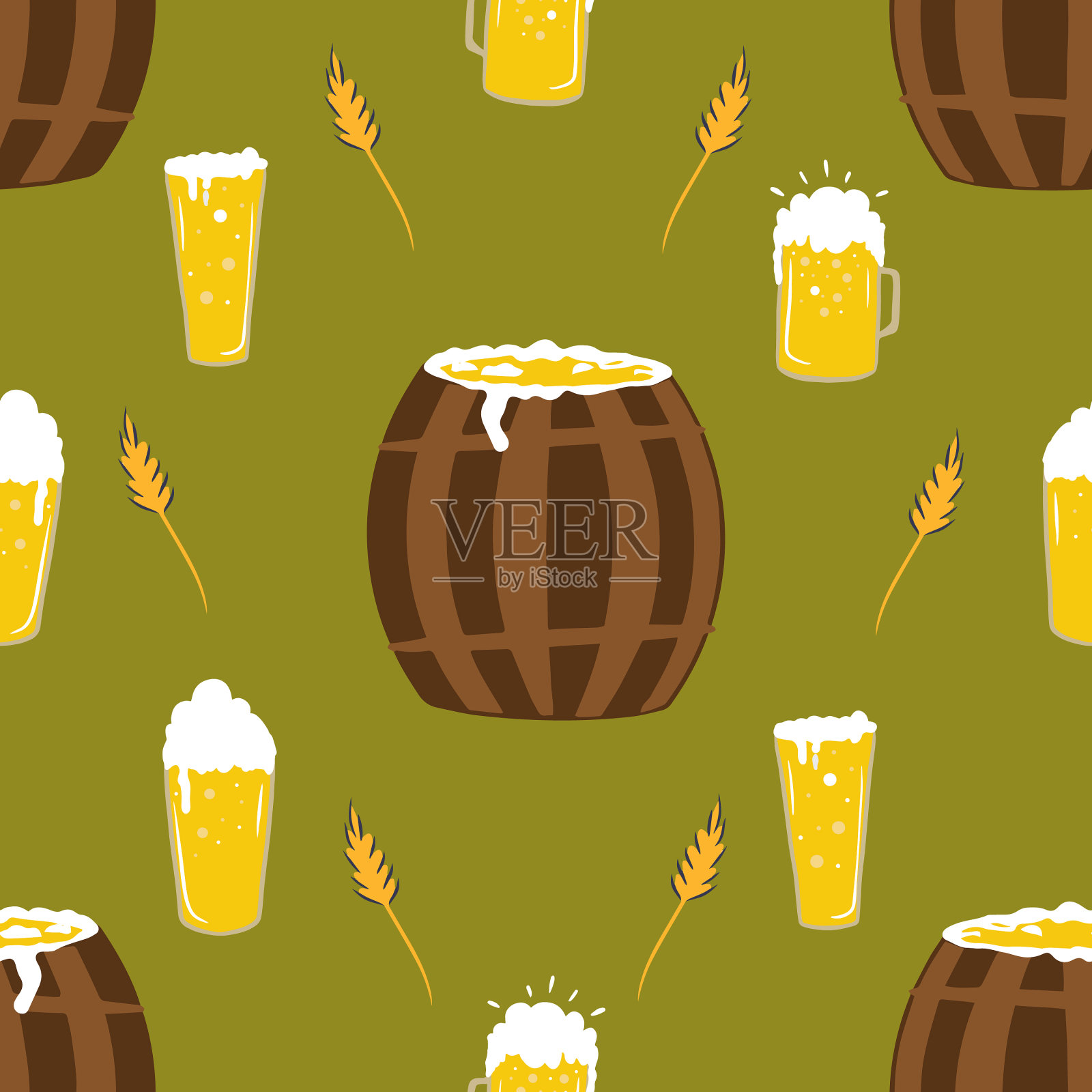 无缝模式的啤酒节庆祝设置插画图片素材